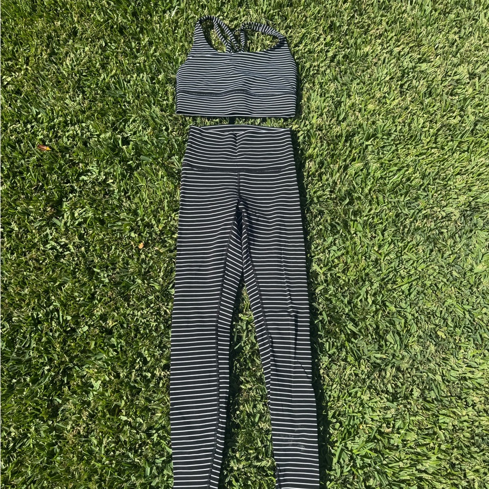 Rare Lululemon Athletica Black and White Striped Leggings Set